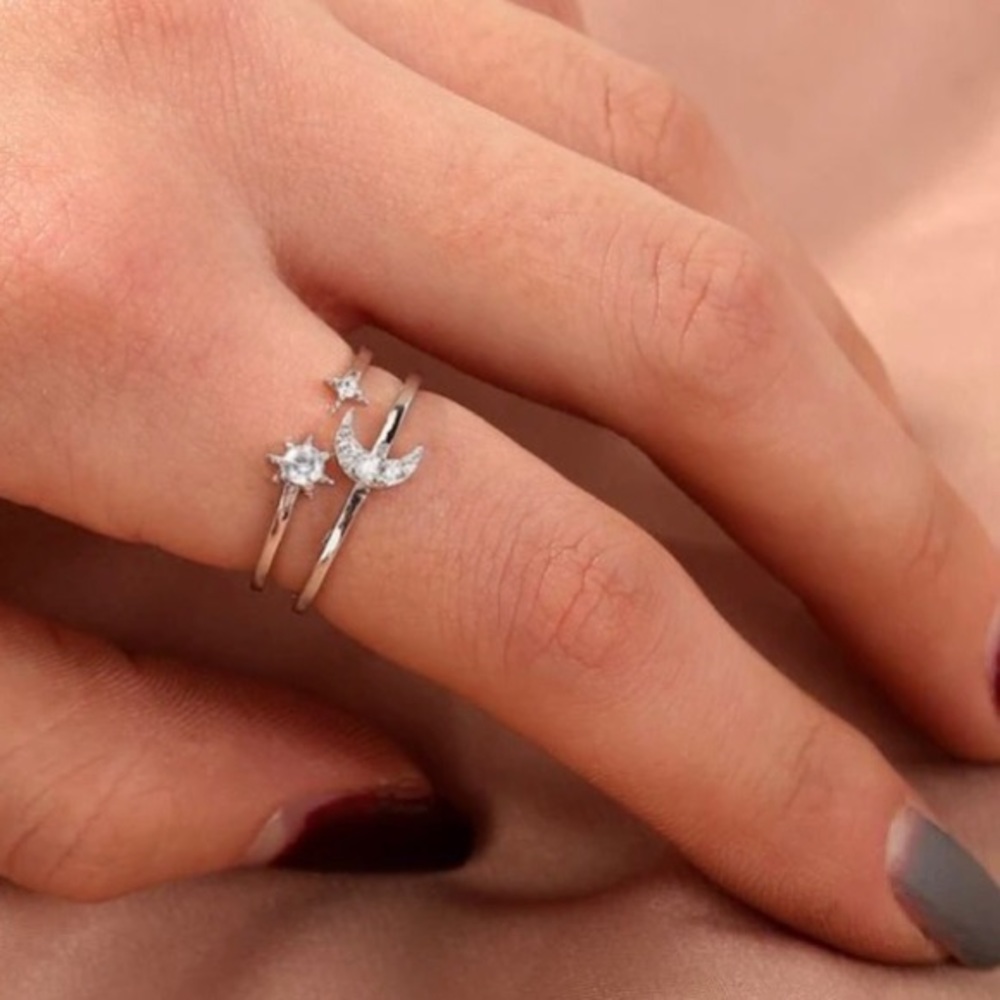 Silver Rhinestone Moon & Stars Ring - Picture 1 of 6